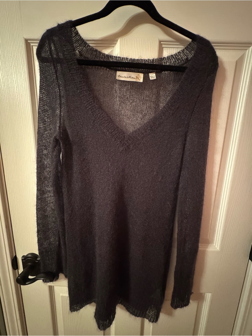 Navy/Charcoal V-Neck Lightweight Mohair Sweater